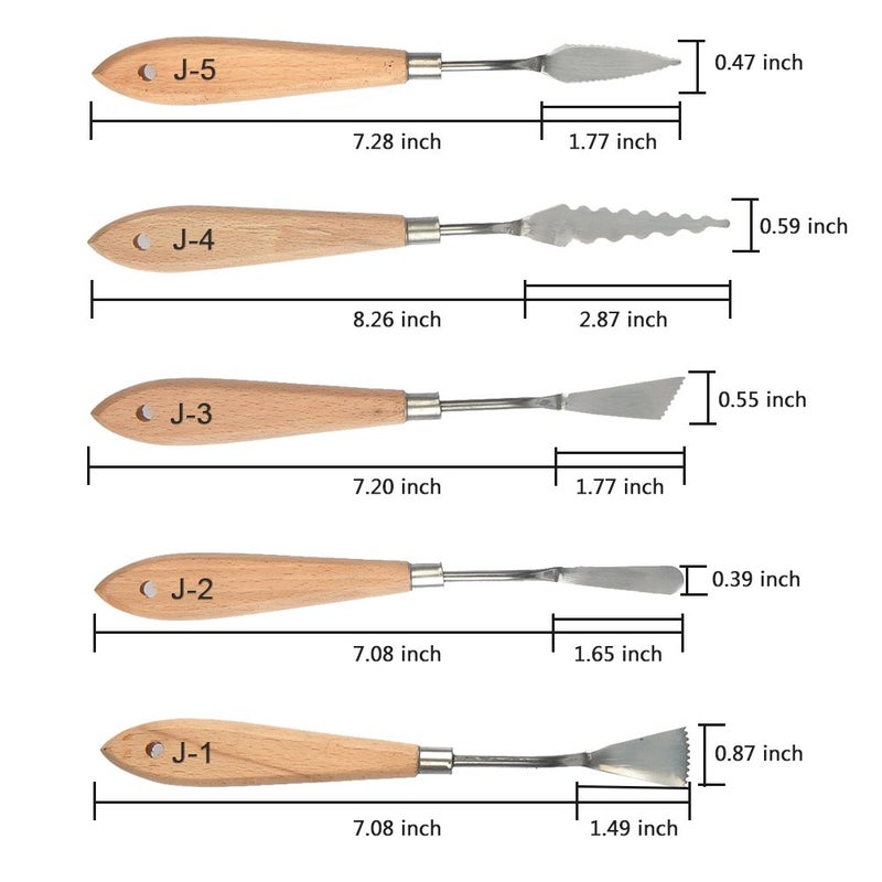 FOCCTS 13 Pcs Palette Knife Set, Stainless Steel Spatula Knives, Wooden Handle Painting Pallet Knife Set for Oil, Acrylic Mixing, 13 Distinctive Blade Shapes - Image 2
